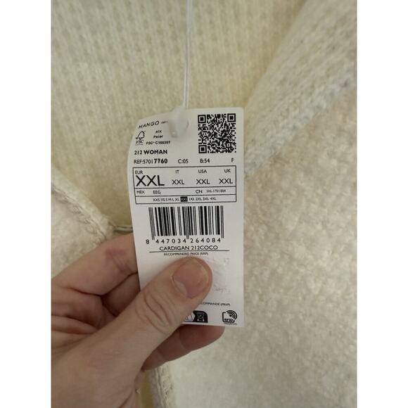 Mango CONTRAST TRIMS CARDIGAN Alpaca-blend Ivory Hook Women’s XXL NEW - Picture 3 of 7